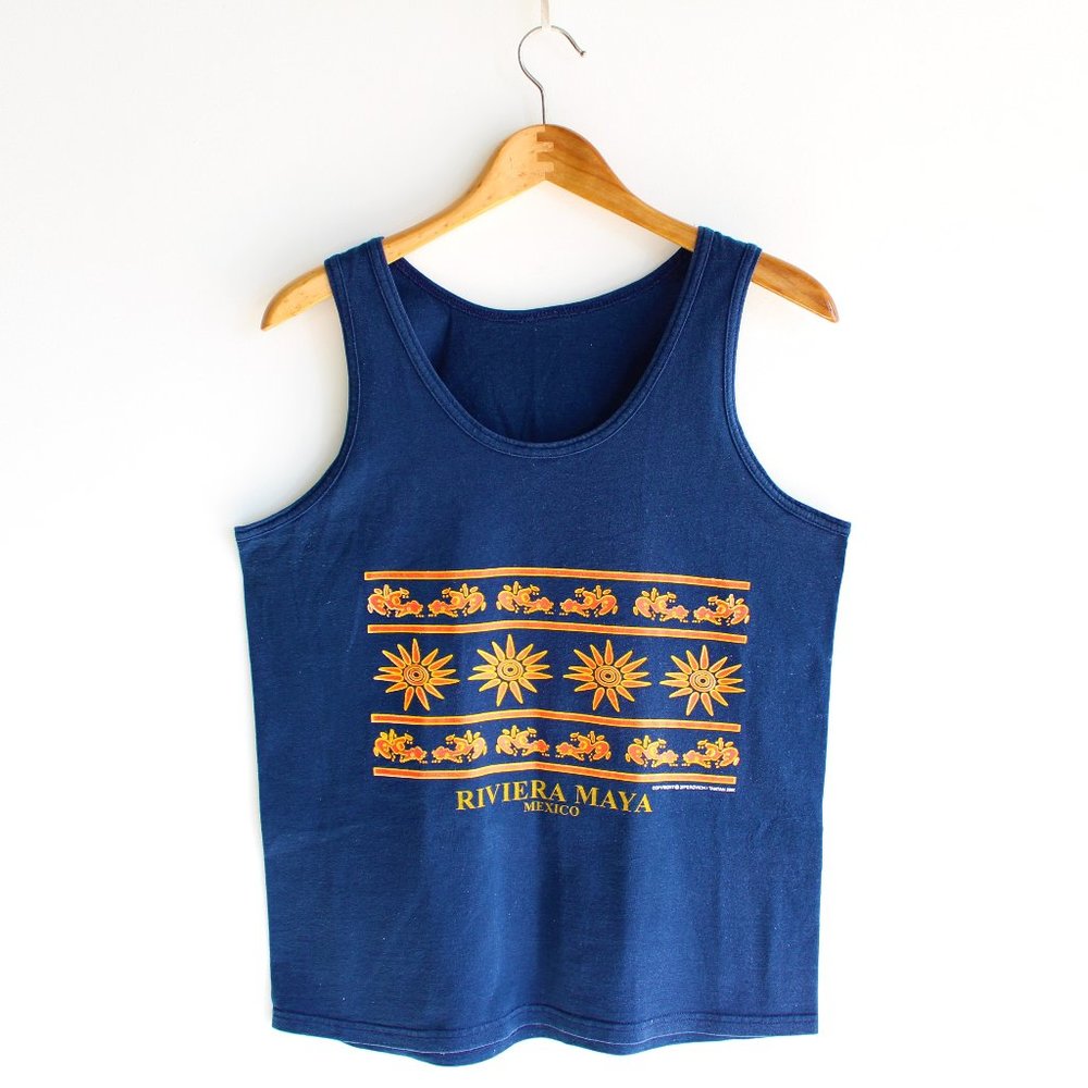 Vintage Riviera Maya Mexico Navy Blue Tank Top